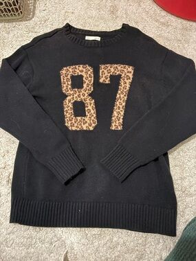 Aeropostale Black Sweater with Leopard '87' Graphic